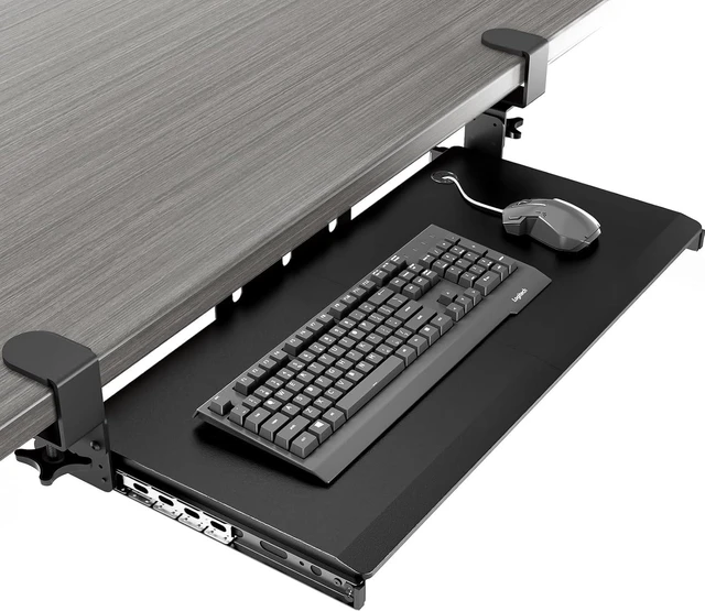 Main image of Keyboard Tray Under Desk Pull Out with Extra Sturdy Adjustable C Clamp Mount System, 27.3 (32.5 inch Including Clamps) x 11 Inch Slide-Out Platform Computer Drawer for Typing, Black,AX01WB01