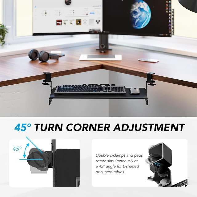 Alt view image 2 of 7 - Keyboard Tray Under Desk Pull Out with Extra Sturdy Adjustable C Clamp Mount System, 27.3 (32.5 inch Including Clamps) x 11 Inch Slide-Out Platform Computer Drawer for Typing, Black,AX01WB01