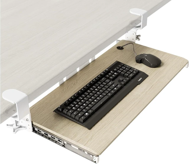 Main image of Keyboard Tray Under Desk Pull Out with Extra Sturdy C Clamp Mount System, 27.3 (32.5 inch Including Clamps) x 11 Inch Slide-Out Platform Computer Drawer for Typing Grain