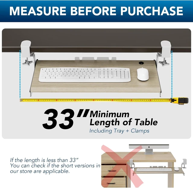 Alt view image 2 of 7 - Keyboard Tray Under Desk Pull Out with Extra Sturdy C Clamp Mount System, 27.3 (32.5 inch Including Clamps) x 11 Inch Slide-Out Platform Computer Drawer for Typing Grain