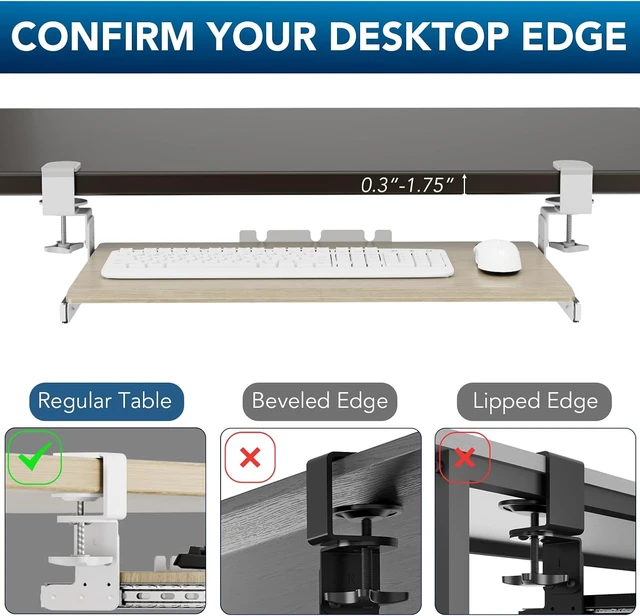 Alt view image 7 of 7 - Keyboard Tray Under Desk Pull Out with Extra Sturdy C Clamp Mount System, 27.3 (32.5 inch Including Clamps) x 11 Inch Slide-Out Platform Computer Drawer for Typing Grain