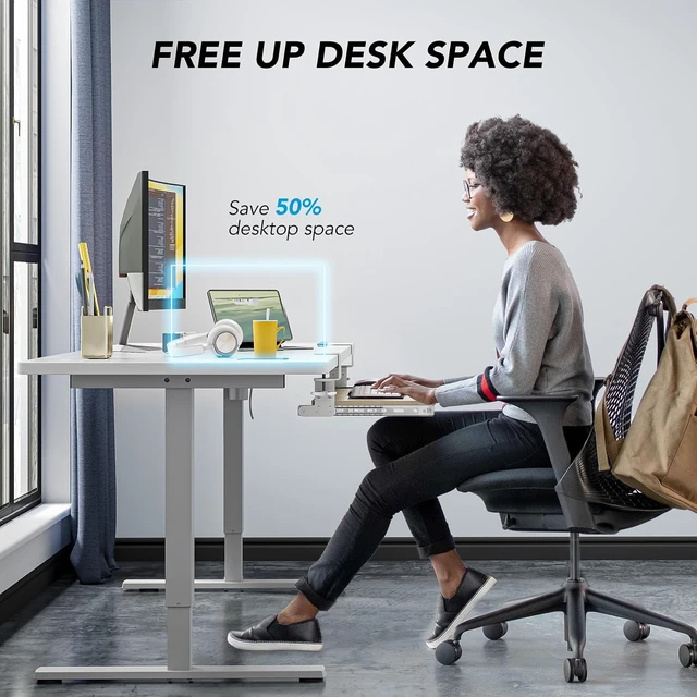 Alt view image 4 of 7 - Keyboard Tray Under Desk Pull Out with Extra Sturdy C Clamp Mount System, 27.3 (32.5 inch Including Clamps) x 11 Inch Slide-Out Platform Computer Drawer for Typing Grain