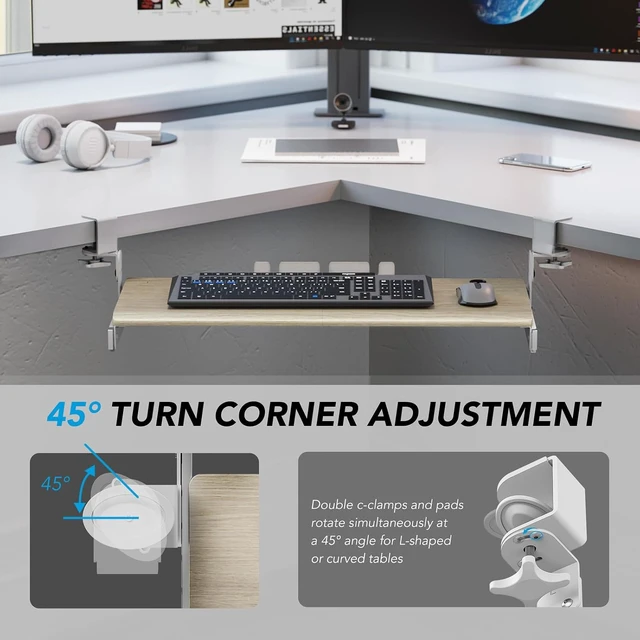 Alt view image 6 of 7 - Keyboard Tray Under Desk Pull Out with Extra Sturdy C Clamp Mount System, 27.3 (32.5 inch Including Clamps) x 11 Inch Slide-Out Platform Computer Drawer for Typing Grain