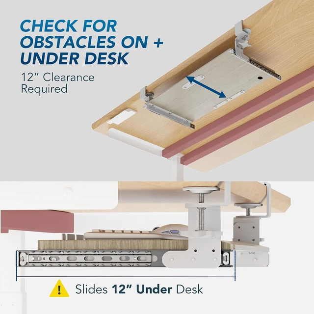 Alt view image 5 of 7 - Keyboard Tray Under Desk Pull Out with Extra Sturdy C Clamp Mount System, 27.3 (32.5 inch Including Clamps) x 11 Inch Slide-Out Platform Computer Drawer for Typing Grain