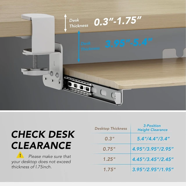 Alt view image 3 of 7 - Keyboard Tray Under Desk Pull Out with Extra Sturdy C Clamp Mount System, 27.3 (32.5 inch Including Clamps) x 11 Inch Slide-Out Platform Computer Drawer for Typing Grain