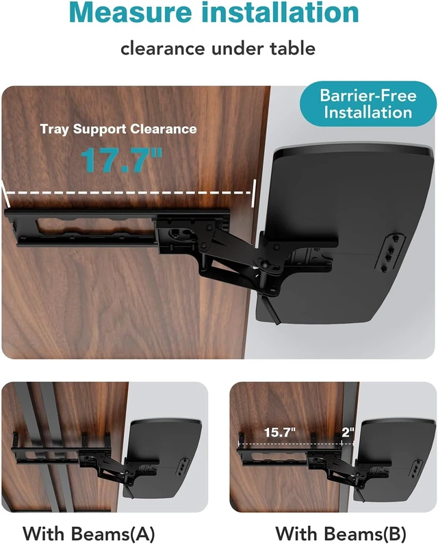 Alt view image 4 of 7 - Keyboard Tray Under Desk with Storage Drawer, Height Adjustable Keyboard Tray Slide Out 360° Swivel Tilt, Ergonomic Under Desk Mount Keyboard & Mouse Pad Lighting for Gaming Home Office