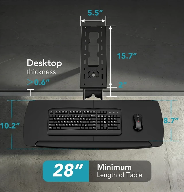 Alt view image 2 of 5 - Keyboard Tray Under Desk with Storage Drawer, Height Adjustable Keyboard Tray Slide Out 360° Swivel Tilt, Ergonomic Under Desk Mount Keyboard & Mouse Holder for Gaming Home Office