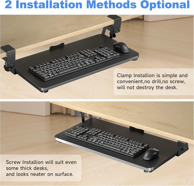 Alt view image 6 of 7 - Keyboard Tray Under Desk Large C-Clamp 25.6 (30 Including Clamps) x 11.8 Slide-Out Platform Computer Drawer Pull Out Keyboard & Mouse Tray Black DSF4