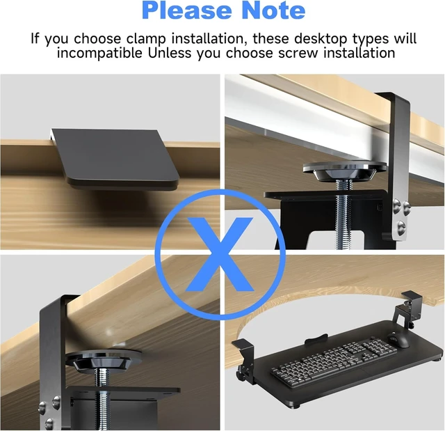 Alt view image 3 of 7 - Keyboard Tray Under Desk Large C-Clamp 25.6 (30 Including Clamps) x 11.8 Slide-Out Platform Computer Drawer Pull Out Keyboard & Mouse Tray Black DSF4