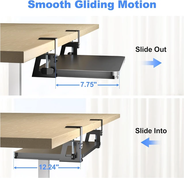 Alt view image 2 of 7 - Keyboard Tray Under Desk Large C-Clamp 25.6 (30 Including Clamps) x 11.8 Slide-Out Platform Computer Drawer Pull Out Keyboard & Mouse Tray Black DSF4