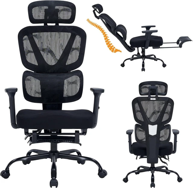 Main image of Ergonomic Office Chair with Footrest, 90-160° Reclining Mesh Desk Chair, 3D Armrest & 2D Headrest & Comfortable Lumbar Support, High Back Mesh Computer Chair for Home Office Long Hours, Tilt Lock