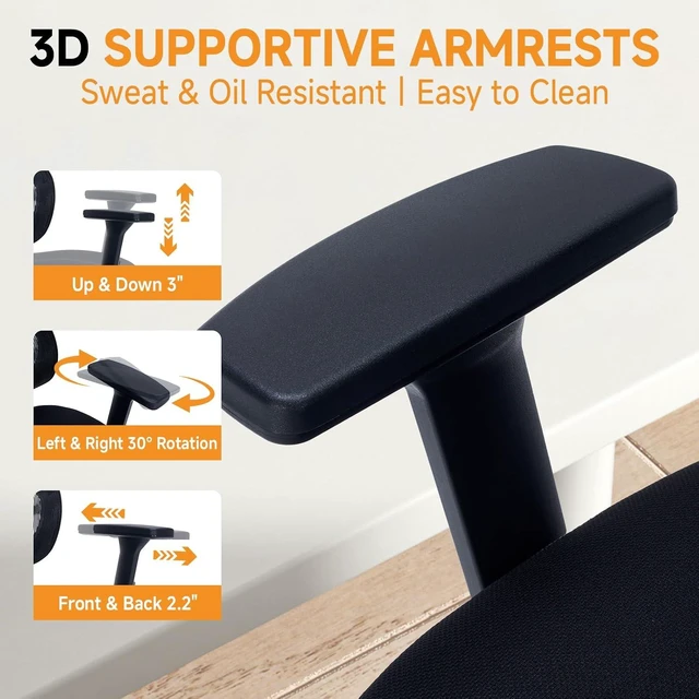 Alt view image 4 of 7 - Ergonomic Office Chair with Footrest, 90-160° Reclining Mesh Desk Chair, 3D Armrest & 2D Headrest & Comfortable Lumbar Support, High Back Mesh Computer Chair for Home Office Long Hours, Tilt Lock