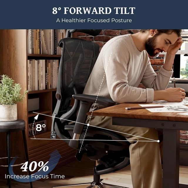 Alt view image 2 of 7 - Lumbar Support Office Chair - 330lb Big & Tall Ergonomic Office Chair with Dynamic Lumbar - Forward Tilt Seat - Adjustable Headrest & Arms - Breathable Mesh Office Chair for Home Office