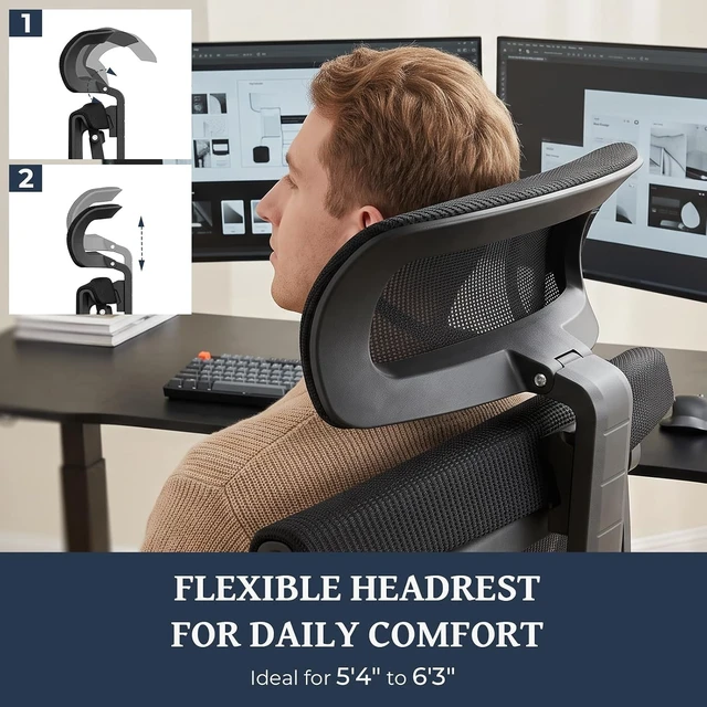 Alt view image 3 of 7 - Lumbar Support Office Chair - 330lb Big & Tall Ergonomic Office Chair with Dynamic Lumbar - Forward Tilt Seat - Adjustable Headrest & Arms - Breathable Mesh Office Chair for Home Office