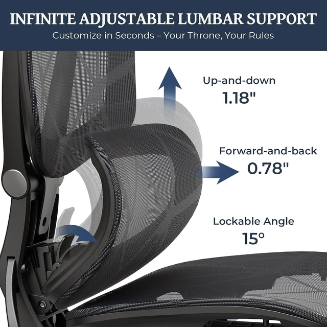 Alt view image 5 of 7 - Lumbar Support Office Chair - 330lb Big & Tall Ergonomic Office Chair with Dynamic Lumbar - Forward Tilt Seat - Adjustable Headrest & Arms - Breathable Mesh Office Chair for Home Office