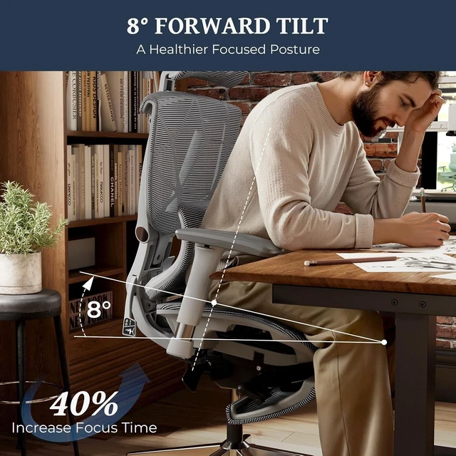 Alt view image 4 of 7 - Lumbar Support Office Chair - 330lb Big & Tall Ergonomic Office Chair with Dynamic Lumbar - Forward Tilt Seat - Adjustable Headrest & Arms - Breathable Mesh Office Chair for Home Office Grey Grey