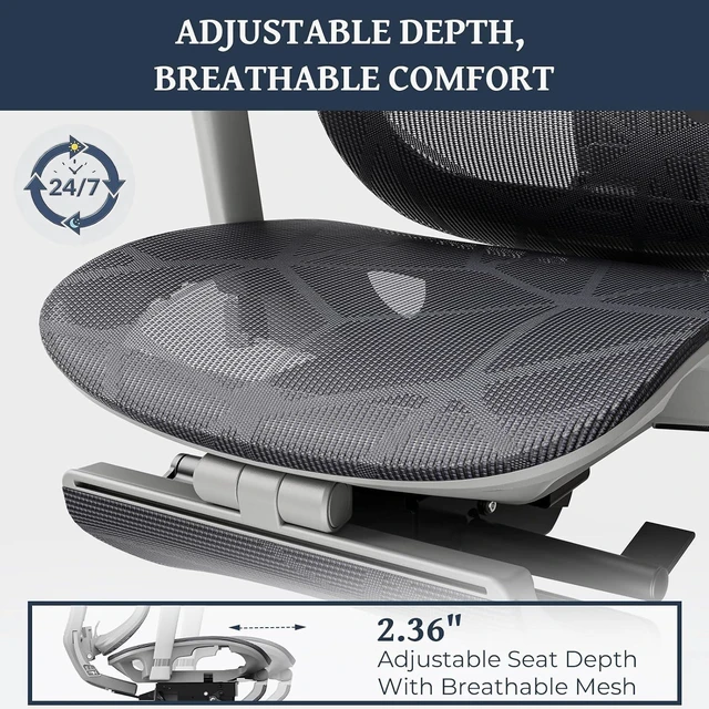 Alt view image 2 of 7 - Lumbar Support Office Chair - 330lb Big & Tall Ergonomic Office Chair with Dynamic Lumbar - Forward Tilt Seat - Adjustable Headrest & Arms - Breathable Mesh Office Chair for Home Office Grey Grey
