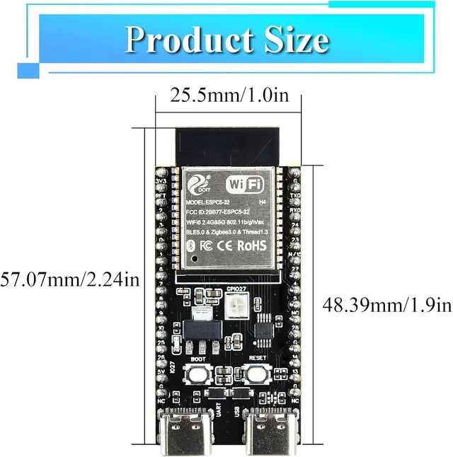 Alt view image 3 of 7 - 3PCS ESP32 C5 Development Board Dual Band Wi-Fi 6 5GHz 2.4GHz Module 240MHz RISC-V Single-Core Processor Bluetooth 5 Thread Zigbee with 4MB Flash ESP32-C5 Devkit