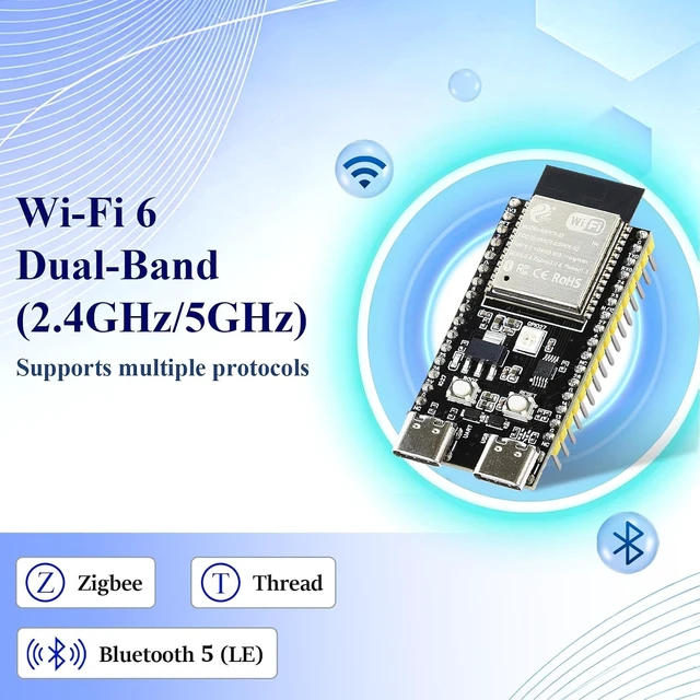 Alt view image 2 of 7 - 3PCS ESP32 C5 Development Board Dual Band Wi-Fi 6 5GHz 2.4GHz Module 240MHz RISC-V Single-Core Processor Bluetooth 5 Thread Zigbee with 4MB Flash ESP32-C5 Devkit