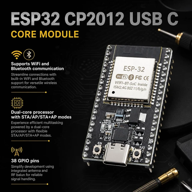 Alt view image 5 of 7 - 6-Pack ESP32-DevKitC-32 Development Board, Type-C, 38-Pin, ESP-32D chip, WiFi and Bluetooth dual-core, for IoT, smart home, and MCU development projects