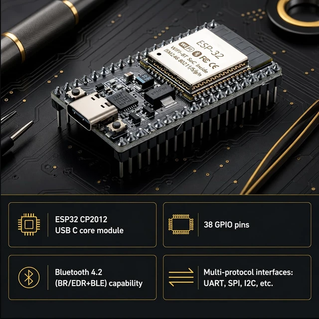 Alt view image 2 of 7 - 6-Pack ESP32-DevKitC-32 Development Board, Type-C, 38-Pin, ESP-32D chip, WiFi and Bluetooth dual-core, for IoT, smart home, and MCU development projects