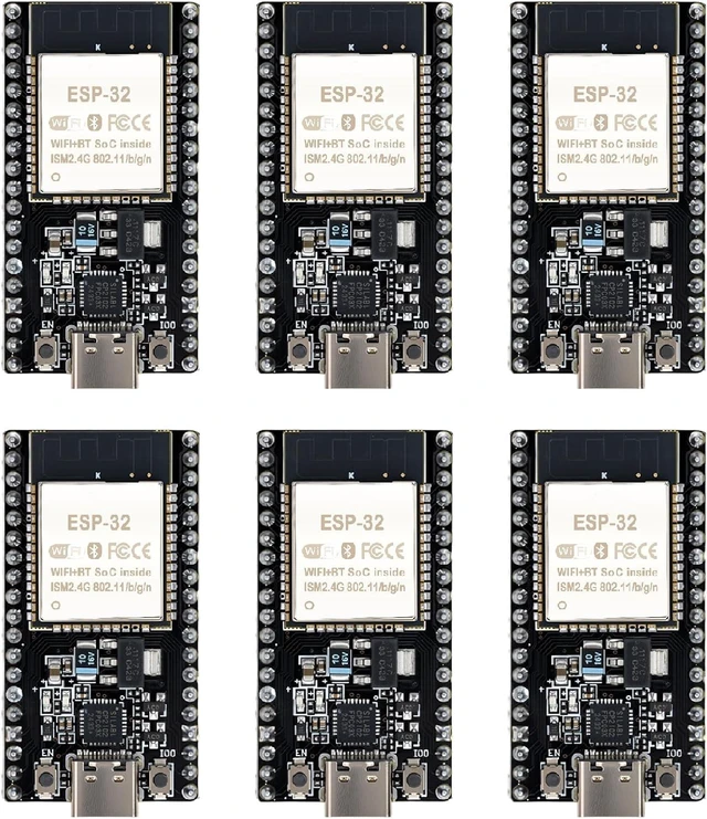 Main image of 6-Pack ESP32-DevKitC-32 Development Board, Type-C, 38-Pin, ESP-32D chip, WiFi and Bluetooth dual-core, for IoT, smart home, and MCU development projects