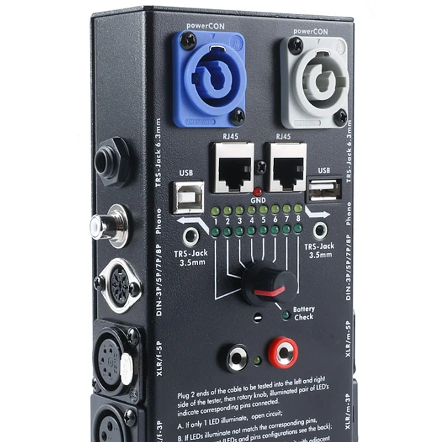 Alt view image 2 of 7 - 13-Plug Audio Cable Tester Line Finder Black 13-in-1 Cables Checker 8-Way Switch Wire Tracker with LED Indicators, Rectangular