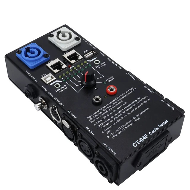 Alt view image 7 of 7 - 13-Plug Audio Cable Tester Line Finder Black 13-in-1 Cables Checker 8-Way Switch Wire Tracker with LED Indicators, Rectangular
