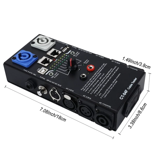 Alt view image 4 of 7 - 13-Plug Audio Cable Tester Line Finder Black 13-in-1 Cables Checker 8-Way Switch Wire Tracker with LED Indicators, Rectangular