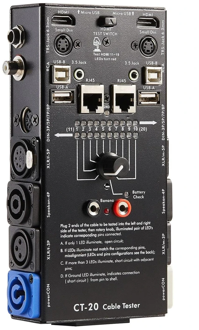 Main image of 15-Plug Audio Cable Tester Line Finder Black 15-in-1 Cables Checker 10-Way Switch Wire Tracker with LED Indicators, Rectangular