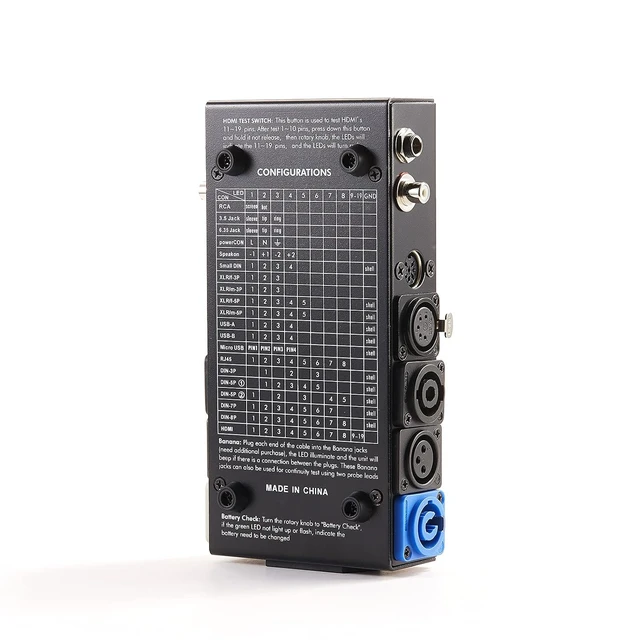 Alt view image 5 of 6 - 15-Plug Audio Cable Tester Line Finder Black 15-in-1 Cables Checker 10-Way Switch Wire Tracker with LED Indicators, Rectangular