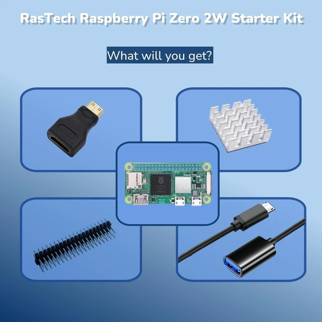 Alt view image 5 of 6 - Raspberry Pi Zero 2W Kit, Pin Header,Aluminum Heatsink, Micro USB OTG Cable, Mini HDMI-HDMI Adapter
