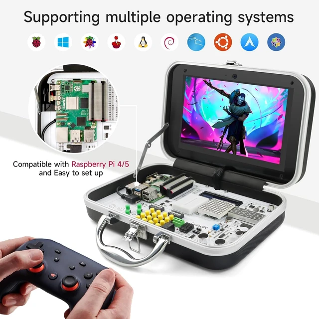Alt view image 4 of 6 - CrowPi Case Kit for Raspberry Pi 5, 9-Inch Display with Pi 5 8GB Single Board Computer, Compatible with Raspberry Pi 5 Learning Programming Kit with Sensors (8GB RAM)