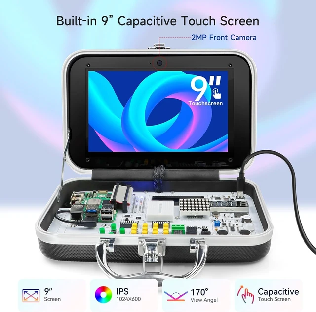 Alt view image 5 of 6 - CrowPi Case Kit for Raspberry Pi 5, 9-Inch Display with Pi 5 8GB Single Board Computer, Compatible with Raspberry Pi 5 Learning Programming Kit with Sensors (8GB RAM)