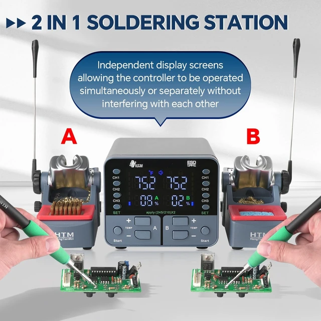 Alt view image 6 of 7 - 2- in-1 Soldering Iron Station 240W, Digital Soldering Station with PID Temperature Control (212°F-842°F), 6 Tips, Sleep Mode, /,3 Temperature Storage, for Electronics Repair