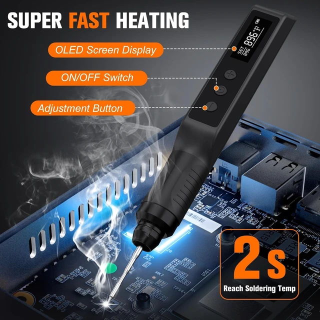 Alt view image 5 of 6 - Soldering Iron Kit, Cordless Soldering Gun with 2 Helping Hands, 2s Fast Heating 356-896 OLED Solder Kit, Auto Sleep, Includes 360° Swivel Stand, C210 Tips, Wire, Wick, Sponges, Wrench, Black