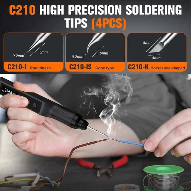 Alt view image 6 of 6 - Soldering Iron Kit, Cordless Soldering Gun with 2 Helping Hands, 2s Fast Heating 356-896 OLED Solder Kit, Auto Sleep, Includes 360° Swivel Stand, C210 Tips, Wire, Wick, Sponges, Wrench, Black