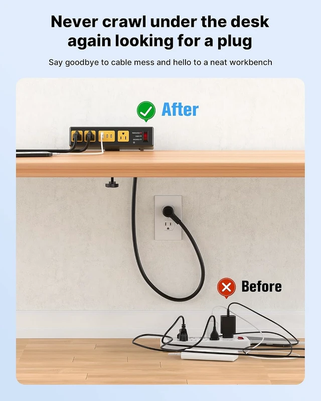 Alt view image 3 of 7 - Desk Clamp Surge Protector USB, Heavy Duty, 6FT, 20W, Metal Shell, Home Office, Gaming Standing Desktop Accessories, Power Strip, 4800J, Flat Plug Extension Cord Extender.