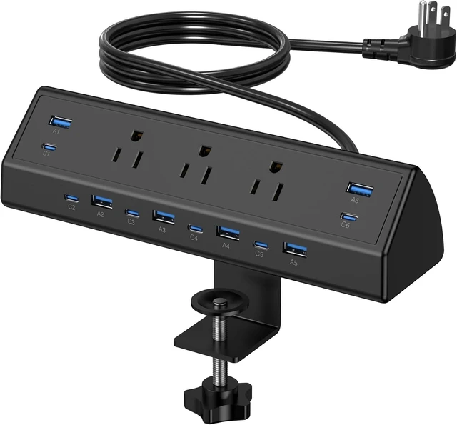 Main image of 130W Desk Clamp Power Strip, 12 USB Ports (6 PD 65W USB-C),Surge Protector,ETL Listed Power Hub Extension Cord,Fast Charging Station for Home Office Desk Edge Mount