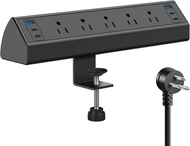 Main image of Desk Clamp Power Strip USB C,40W Total Fast Charging Station,4 PD 20W USB C Ports,Desk Edge Mount Surge Protector,5 Outlets,Fit 1.96" Tabletop Edge,ETL Listed