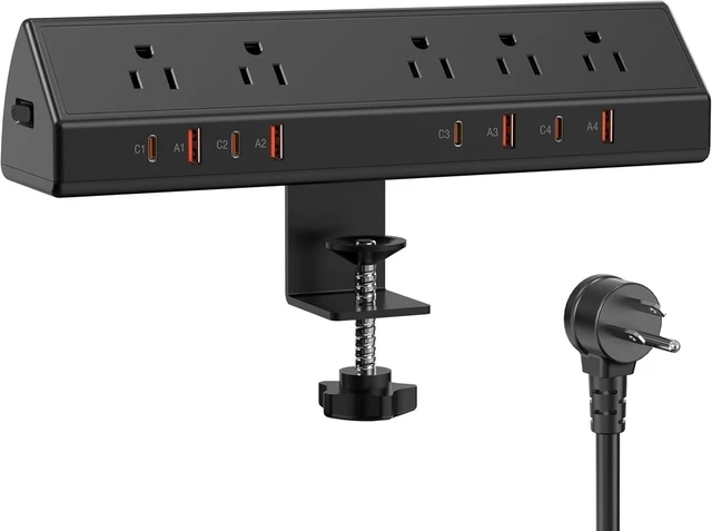 Main image of Desk Clamp Power Strip,Edge Mount,4 USB C,65W,1200J, 4 USB-C Ports,Fit 1.96'' Tabletop,1875W Extension Cord,ETL Listed,Outlet Extender Desk Organizer,Office,Gaming,Dorm