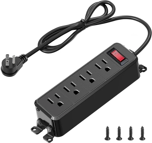 Main image of 4 Outlet Small Power Strip, Black, Mountable, 6 ft Cord, Wall Mount, Overload Protection Switch, 16AWG Flat Plug Extension Cord, for Home, Office, School, ETL Listed