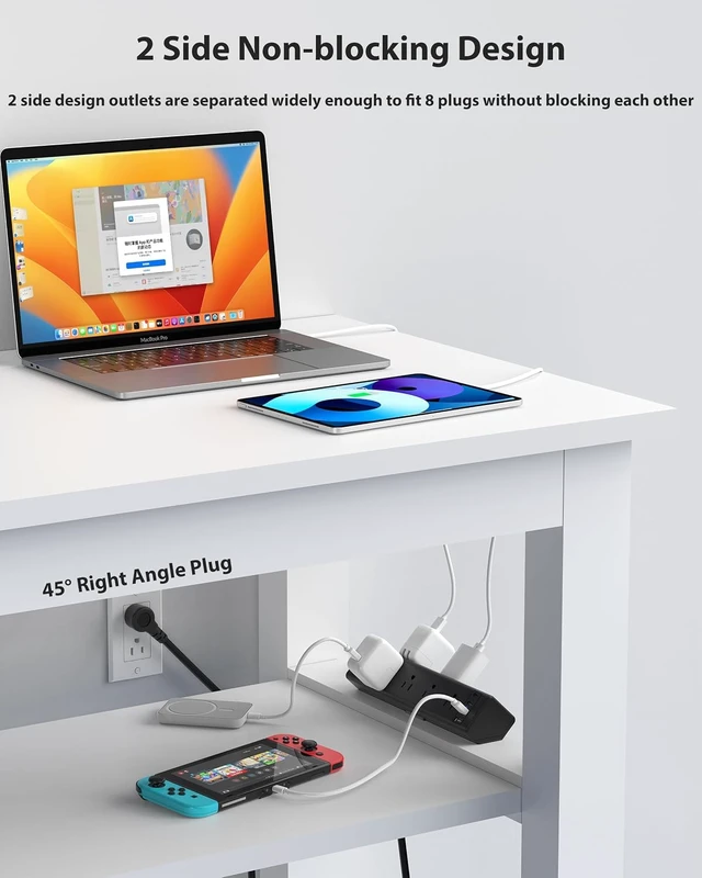 Alt view image 4 of 7 - Desk Clamp Power Strip 40W USB C,8 Outlets,8 USB, 6FT,Black, 40W Fast Charging Station,4 USB-C,4 USB-A,Furniture Nightstand Edge Mount Surge Protector, Fits 1.9" Tabletop Edge