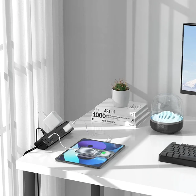 Alt view image 7 of 7 - Desk Clamp Power Strip 40W USB C,8 Outlets,8 USB, 6FT,Black, 40W Fast Charging Station,4 USB-C,4 USB-A,Furniture Nightstand Edge Mount Surge Protector, Fits 1.9" Tabletop Edge