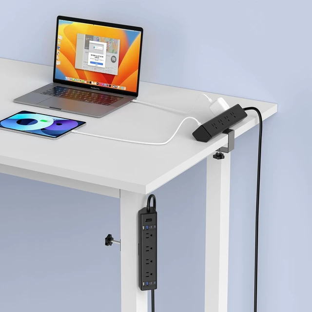Alt view image 6 of 7 - Desk Clamp Power Strip 40W USB C,8 Outlets,8 USB, 6FT,Black, 40W Fast Charging Station,4 USB-C,4 USB-A,Furniture Nightstand Edge Mount Surge Protector, Fits 1.9" Tabletop Edge