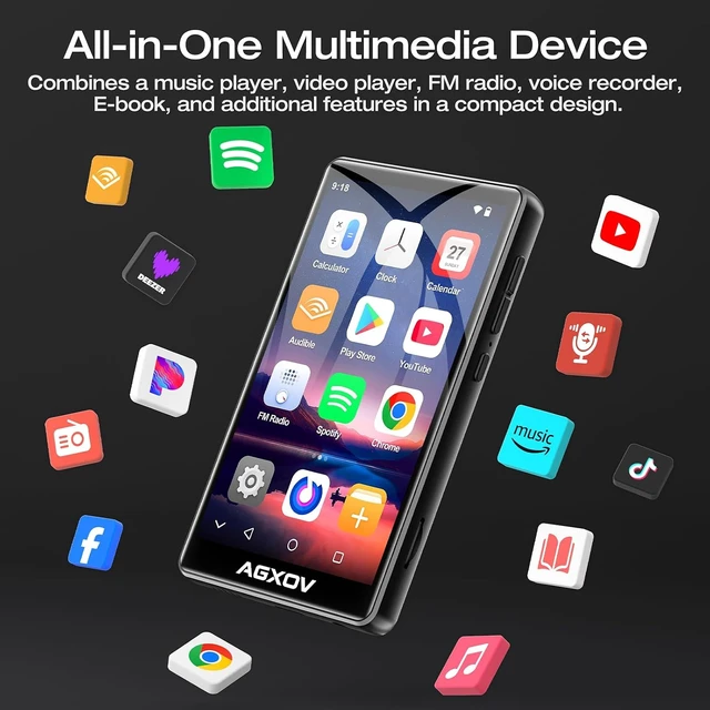 Alt view image 2 of 7 - Android 14 MP3 Player with Bluetooth and WiFi, Android Spotify Music Player for Pandora, Amazon Music, Audible.16GB Memory,4" Touchscreen, Speaker, Supports Play Store,Up to 1TB