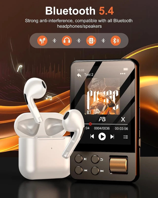 Alt view image 3 of 7 - 64GB MP3 Player with Bluetooth 5.3, AGXOV Music Player with Built-in HD Speaker, FM Radio, Voice Recorder, HiFi Sound, E-Book