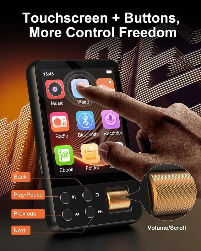 Alt view image 4 of 7 - 64GB MP3 Player with Bluetooth 5.3, AGXOV Music Player with Built-in HD Speaker, FM Radio, Voice Recorder, HiFi Sound, E-Book