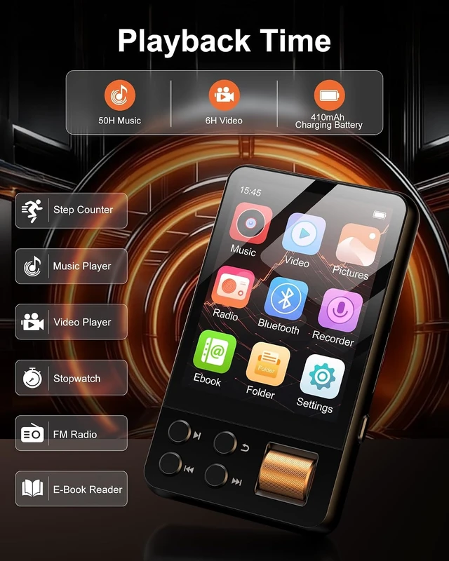 Alt view image 5 of 7 - 64GB MP3 Player with Bluetooth 5.3, AGXOV Music Player with Built-in HD Speaker, FM Radio, Voice Recorder, HiFi Sound, E-Book