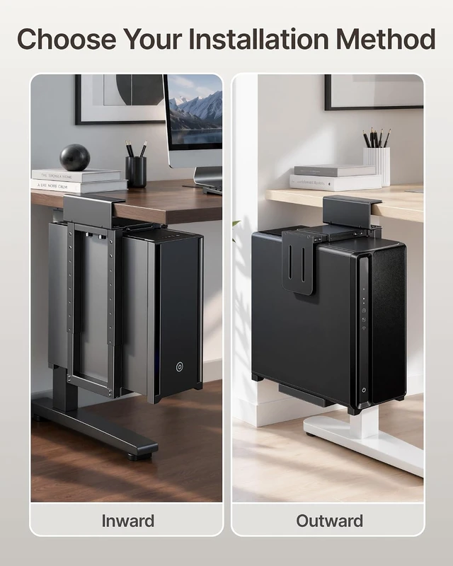 Alt view image 6 of 7 - Under Desk PC Mount, Fits 16.1-25.6" PC Cases, Max 66lbs, No-drill CPU holder for standing desks, heavy-duty frame, fits most mid & full towers, adjustable fit and space-saving, Black